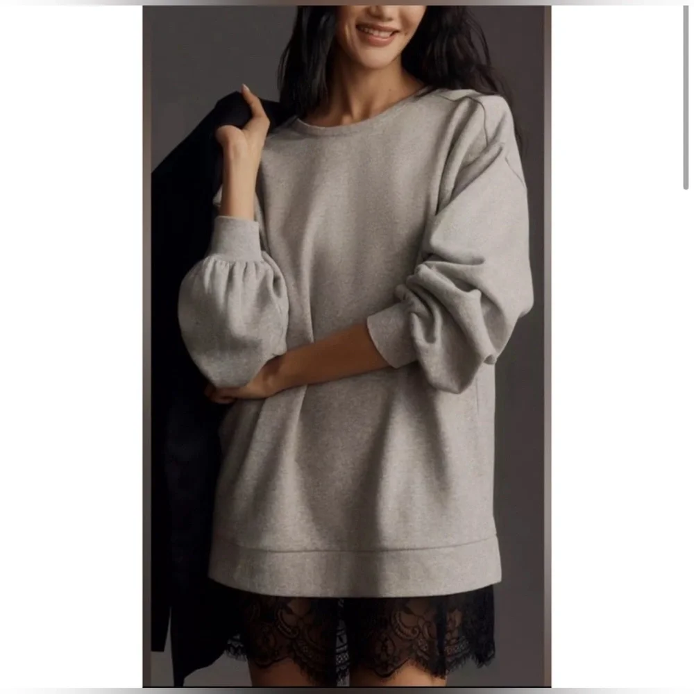 EUC Pilcro Crew Lace Pullover Sweatshirt - size medium - black and gray
